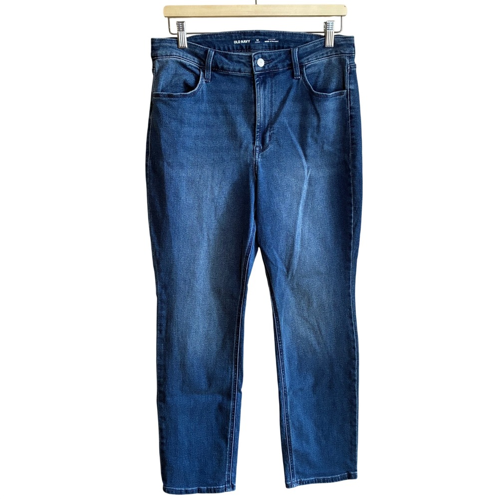 Old Navy Wow Straight Jeans 12 Short Blue Womens High Rise Stretch Denim